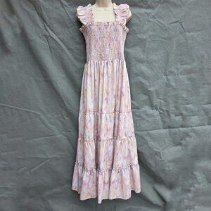 Melloday Colorful Pastel Tie Dye Pink Purple Blue Smocked Maxi Dress Size XL